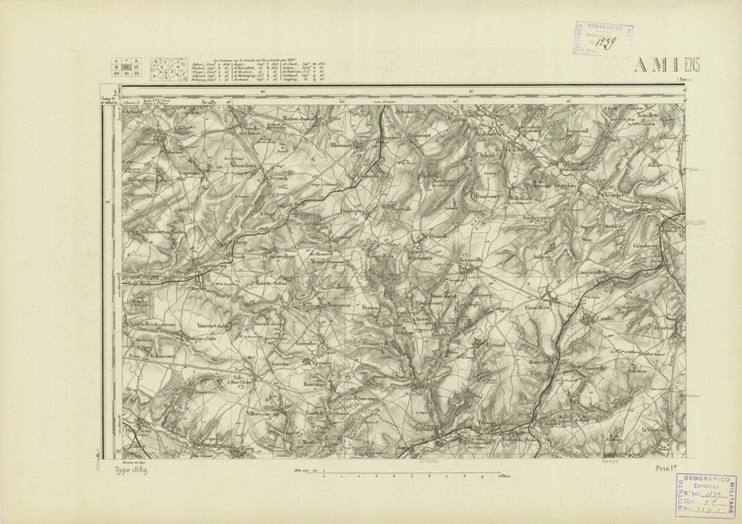 (N:22681) CARTE DE FRANCE - AMIENS (B0019257) Carte e stampe antiche: riproduzione a colori su carta (formato A2)