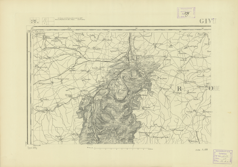 (N:22692) CARTE DE FRANCE - GIVET (B0019269) Carte e stampe antiche: riproduzione a colori su carta (formato A2)