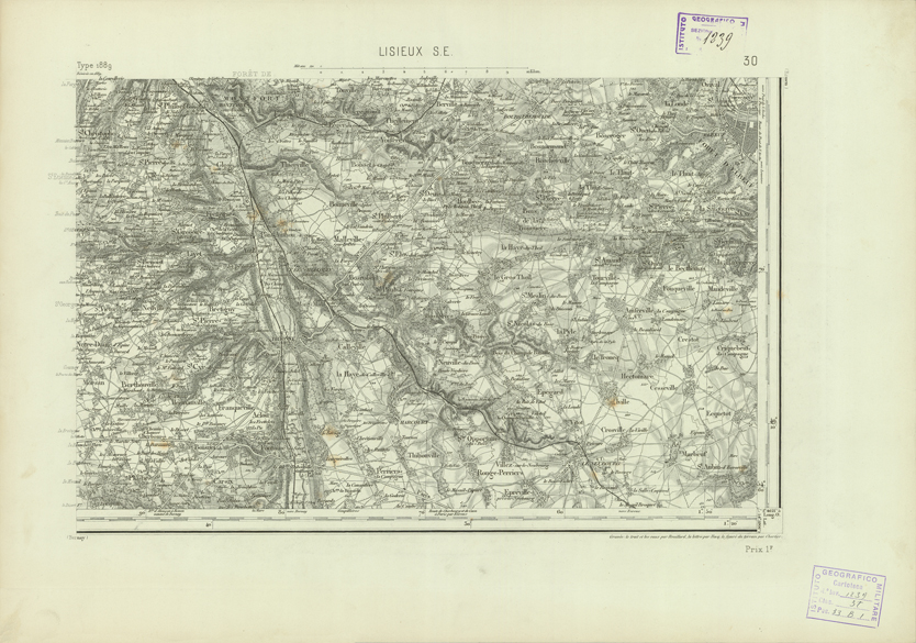 (N:22701) CARTE DE FRANCE - LISIEUX S.E. (B0019278) Carte e stampe antiche: riproduzione a colori su carta (formato A2)