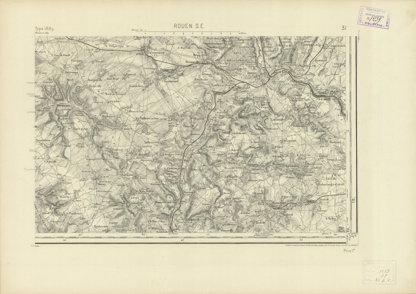 (N:22705) CARTE DE FRANCE - ROUEN S.E. (B0019282) Carte e stampe antiche: riproduzione a colori su carta (formato A2)