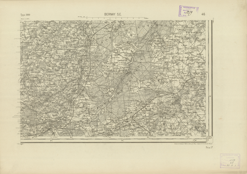 (N:22717) CARTE DE FRANCE - BERNAY S.E. (B0019294) Carte e stampe antiche: riproduzione a colori su carta (formato A2)
