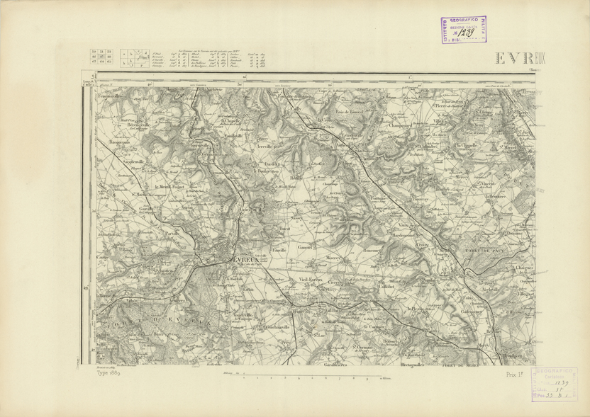 (N:22719) CARTE DE FRANCE - EVREUX (B0019296) Carte e stampe antiche: riproduzione a colori su carta (formato A2)