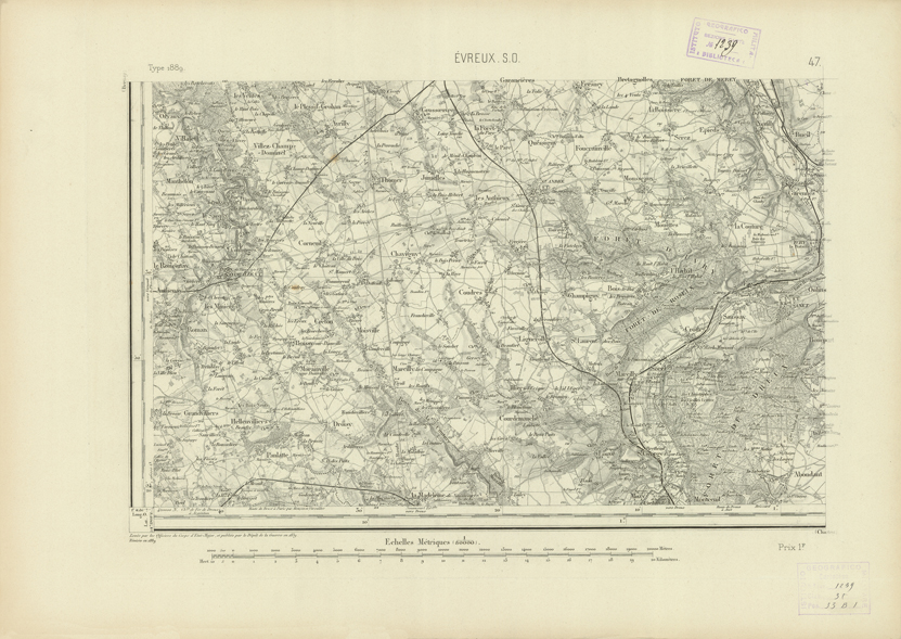 (N:22722) CARTE DE FRANCE - EVREUX S.O. (B0019299) Carte e stampe antiche: riproduzione a colori su carta (formato A2)