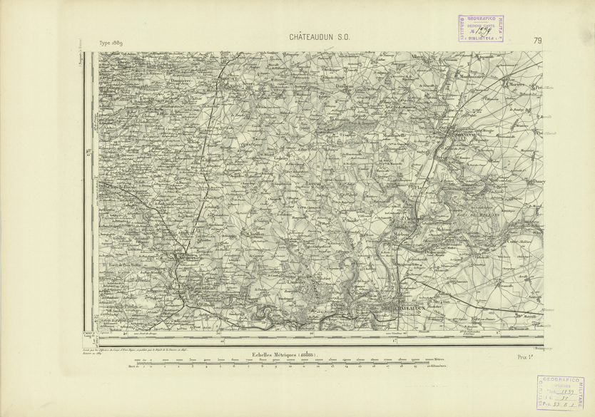 (N:22735) CARTE DE FRANCE - CHATEAUDUN S.O. (B0019312) Carte e stampe antiche: riproduzione a colori su carta (formato A2)