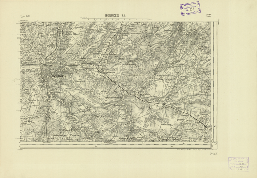 (N:22741) CARTE DE FRANCE - BOURGES S.E. (B0019318) Carte e stampe antiche: riproduzione a colori su carta (formato A2)