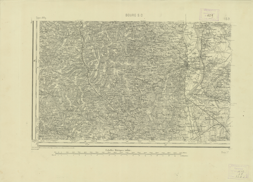 (N:22752) CARTE DE FRANCE - BOURG S.O. (B0019329) Carte e stampe antiche: riproduzione a colori su carta (formato A2)
