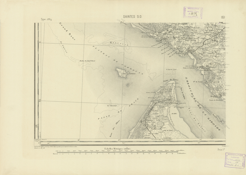 (N:22766) CARTE DE FRANCE - SAINTES S.O. (B0019343) Carte e stampe antiche: riproduzione a colori su carta (formato A2)