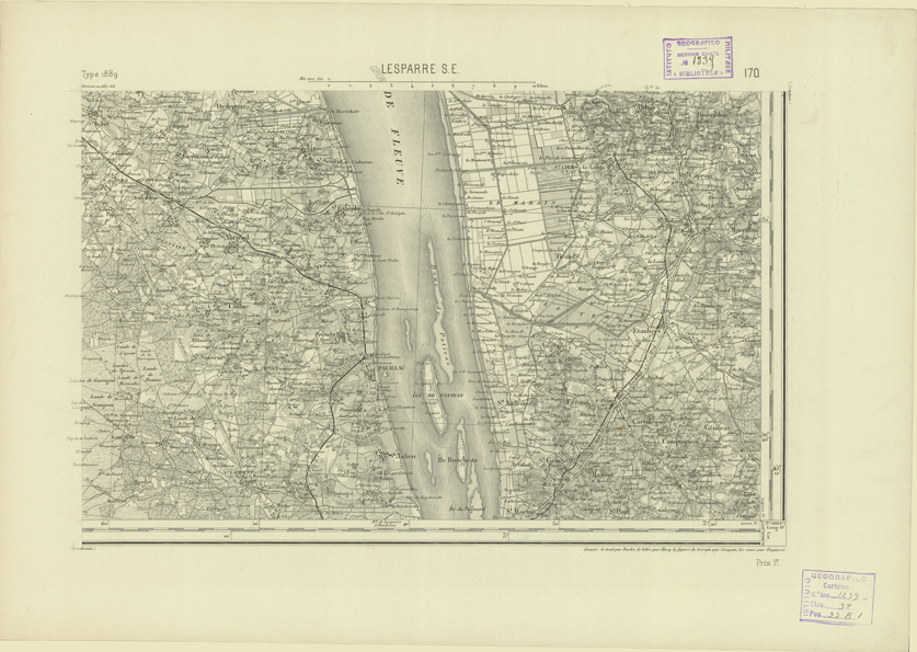 (N:22782) CARTE DE FRANCE  - LESPARRE S.E. (B0019360) Carte e stampe antiche: riproduzione a colori su carta (formato A2)
