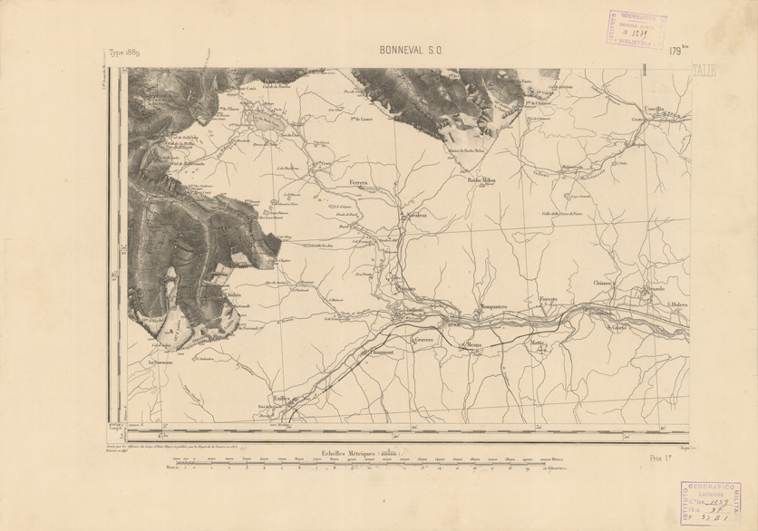 (N:22796) CARTE DE FRANCE - BONNEVAL S.O. (B0019374) Carte e stampe antiche: riproduzione a colori su carta (formato A2)
