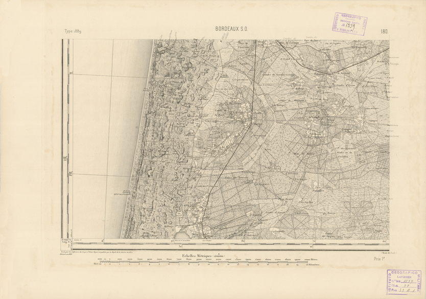 (N:22800) CARTE DE FRANCE -BORDEAUX S.O. (B0019378) Carte e stampe antiche: riproduzione a colori su carta (formato A2)