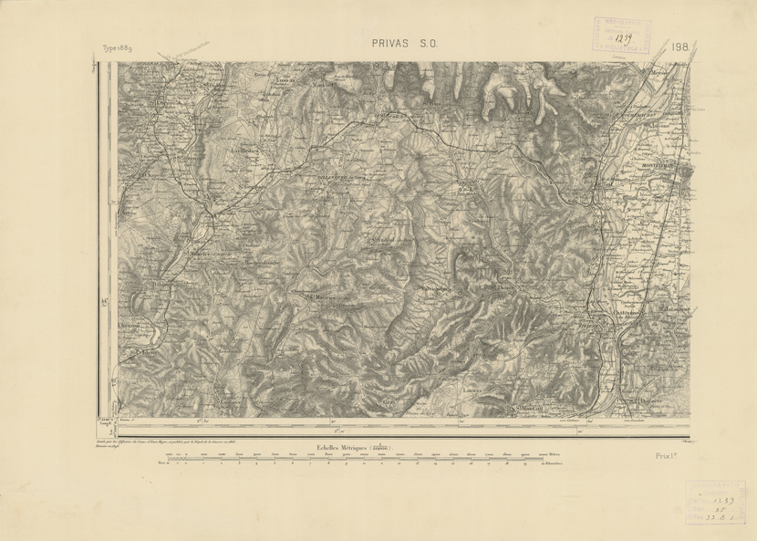 (N:22829) CARTE DE FRANCE - PRIVAS S.O. (B0019407) Carte e stampe antiche: riproduzione a colori su carta (formato A2)