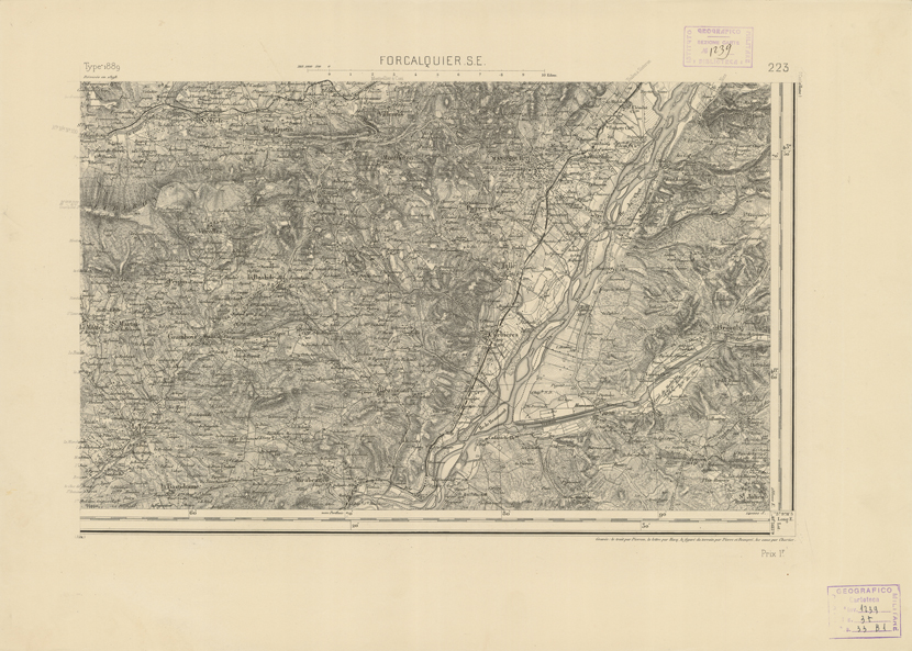(N:22880) CARTE DE FRANCE - FORCALQUIER S.E. (B0019460) Carte e stampe antiche: riproduzione a colori su carta (formato A2)