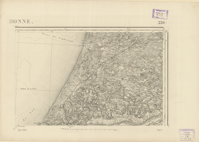 (N:22892) CARTE DE FRANCE - BAYONNE (B0019472) Carte e stampe antiche: riproduzione a colori su carta (formato A2)