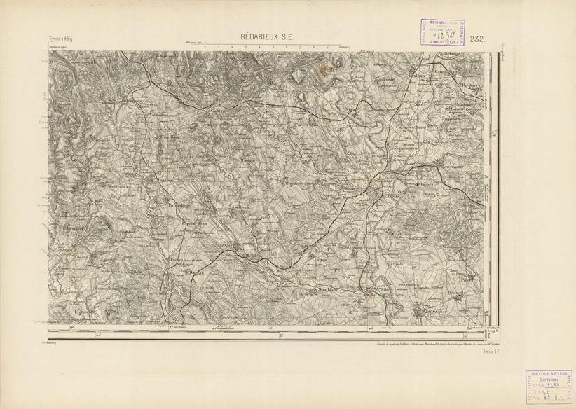 (N:22916) CARTE DE FRANCE - BEDARIEUX S.E. (B0019497) Carte e stampe antiche: riproduzione a colori su carta (formato A2)