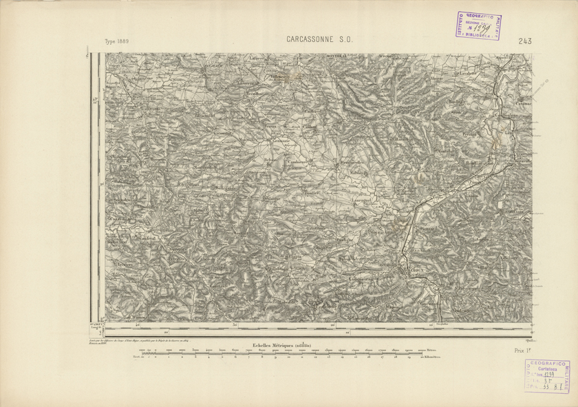 (N:22948) CARTE DE FRANCE - CARCASSONNE S.O. (B0019529) Carte e stampe antiche: riproduzione a colori su carta (formato A2)