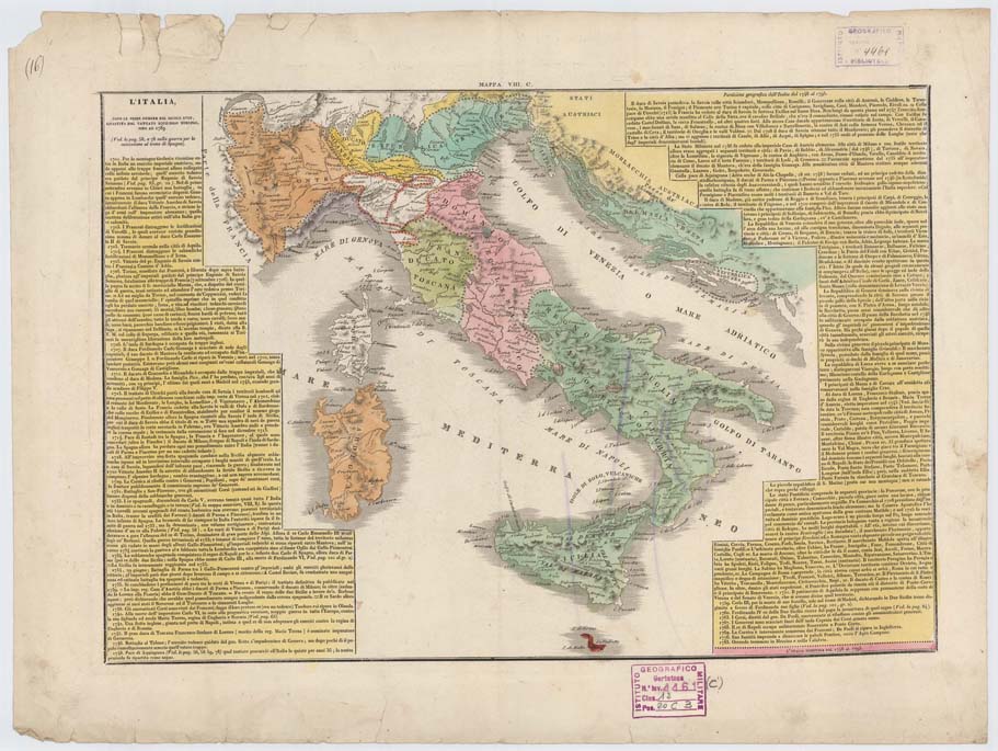 (N:26335) L'ITALIA DAL 1400 AL SECOLO XIX - Tavola C (B0019687) Carte e stampe antiche: riproduzione a colori su carta (formato A2)