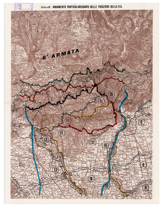 (N:29016) L'ESERCITO ITALIANO NELLA GRANDE GUERRA (1915-1918) - Carta n. 16:  ANDAMENTO PARTICOLAREGGIATO DELLE POSIZIONI DELLA 6^ A. (B0019899) Carte e stampe antiche: riproduzione a colori su carta (formato A2)