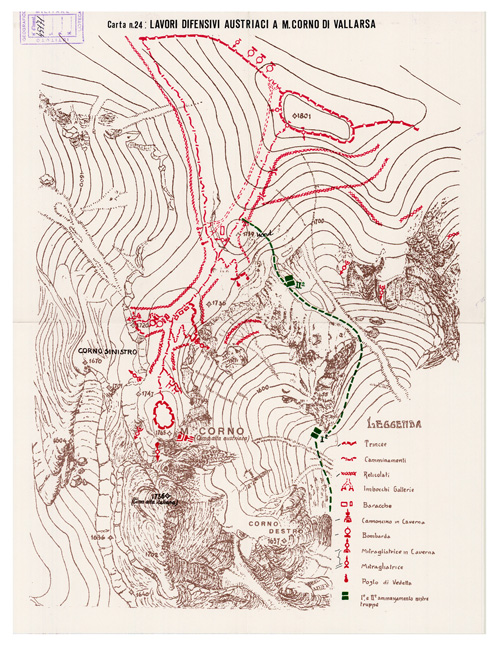 (N:29024) L'ESERCITO ITALIANO NELLA GRANDE GUERRA (1915-1918) - Carta n. 24: LAVORI DIFENSIVI AUSTRIACI A M.CORNO DI VALLARSA (B0019907) Carte e stampe antiche: riproduzione a colori su carta (formato A2)