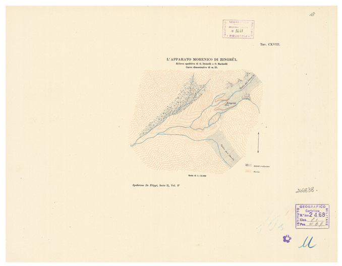 (N:32924) INDIA BRITANNICA - SPEDIZIONE DE FILIPPI NELL'HIMALAIA - L'APPARATO MORENICO DI ZINGRUL (B0019937) Carte e stampe antiche: riproduzione a colori su carta (formato A2)