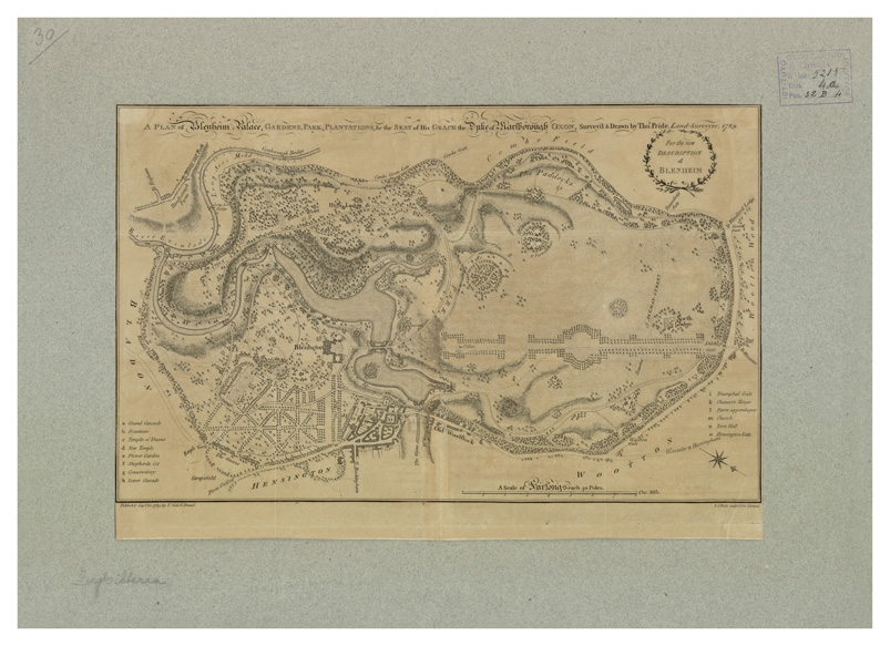 (N:34122) INGHILTERRA - A PLAN OF BLENHEIM PALACE GARDENS PARK PLANTATION OF HIS GRACE DE DUKE OF MARLBOROUGH OXON (B0020121) Carte e stampe antiche: riproduzione a colori su carta (formato A2)