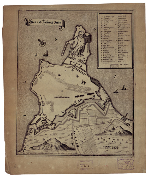 (N:34629) STATT UND BESTUNG CORFU (B0020461) Carte e stampe antiche: riproduzione a colori su carta (formato A2)