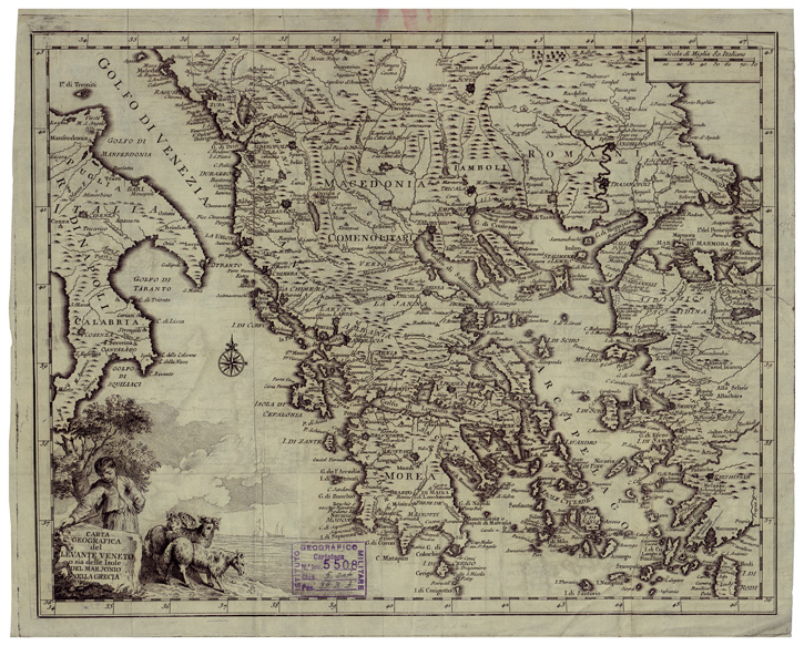 (N:34640) CARTA GEOGRAFICA DEL LEVANTE VENETO, OSSIA DELLE ISOLE DEL MAR JONIO NELLA GRECIA (B0020472) Carte e stampe antiche: riproduzione a colori su carta (formato A2)