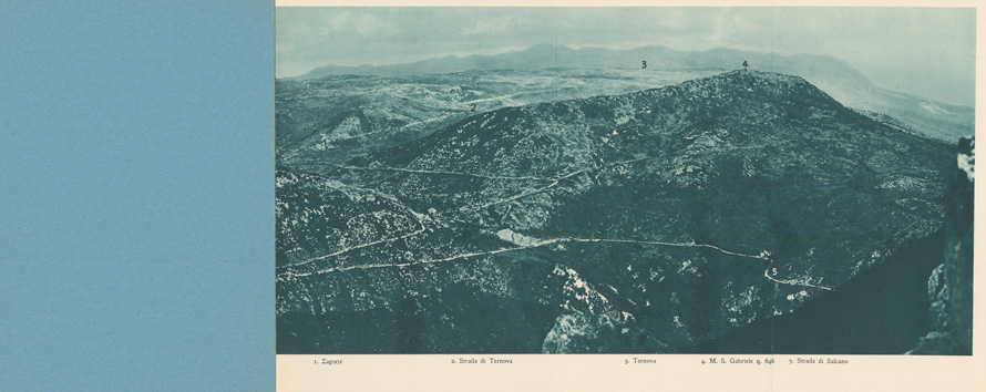 (N:36783) L'ESERCITO ITALIANO NELLA GRANDE GUERRA 1915-1918 - VOL. IV 1917 - TOMO 2 TER - Panorama 8 - il M. S. Gabriele visto dal M. Sabotino  (q. 609) (B0021337) Carte e stampe antiche: riproduzione a colori su carta (formato A2)