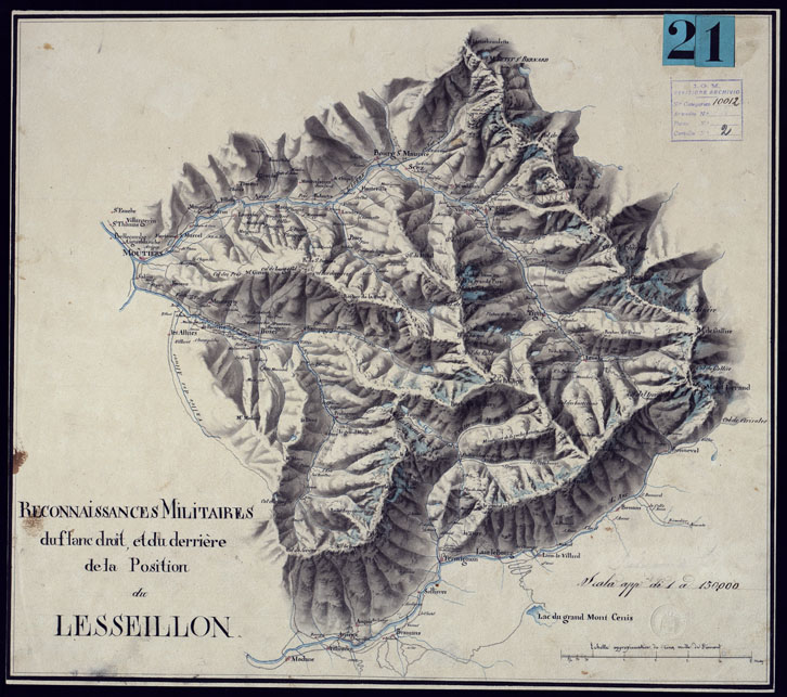 (N:6858) RECONNAISSANCES MILITAIRES DU FLANC DROIT, ET DU DERRIERE DE LA POSITION DU LESSEILLON. (CA000132) Carte e stampe antiche: riproduzione a colori su carta (formato A2)