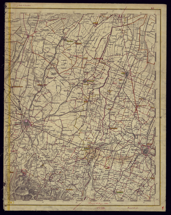 (N:1647) CARTA TOPOGRAFICA DELLA LOMBARDIA, VENETO E ITALIA CENTRALE - FOGLIO D7 (EST) MODENA. (CA000208) Carte e stampe antiche: riproduzione a colori su carta (formato A2)