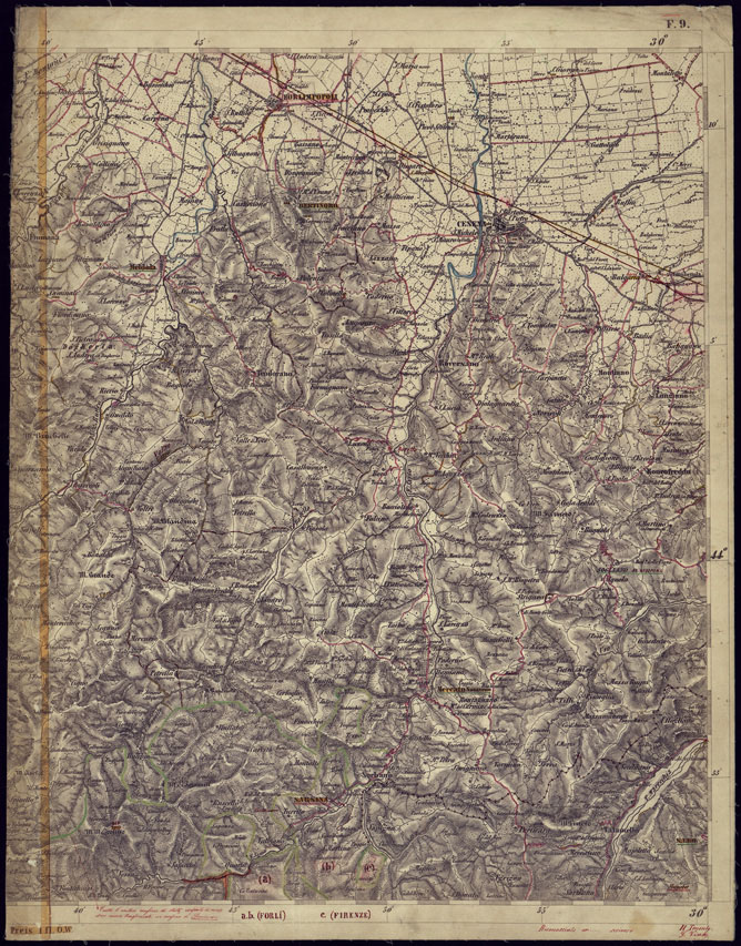 (N:1147) CARTA TOPOGRAFICA DELLA LOMBARDIA, VENETO E ITALIA CENTRALE - FOGLIO F9 (EST) CESENA. (CA000247) Carte e stampe antiche: riproduzione a colori su carta (formato A2)