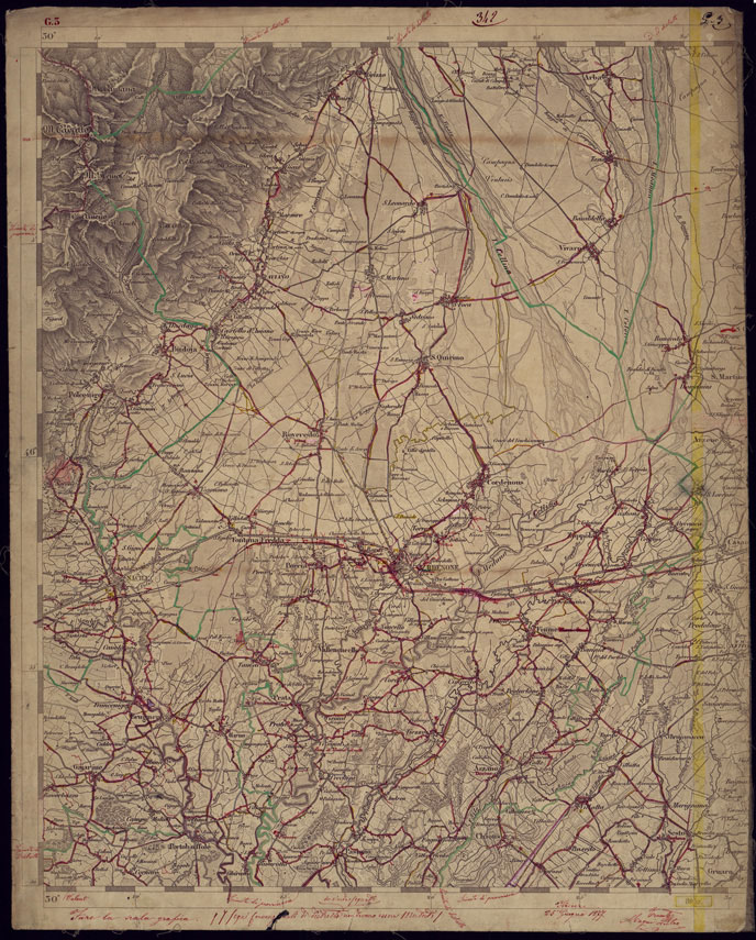(N:1128) CARTA TOPOGRAFICA DELLA LOMBARDIA, VENETO E ITALIA CENTRALE - FOGLIO G3 (OVEST) PORDENONE. (CA000264) Carte e stampe antiche: riproduzione a colori su carta (formato A2)