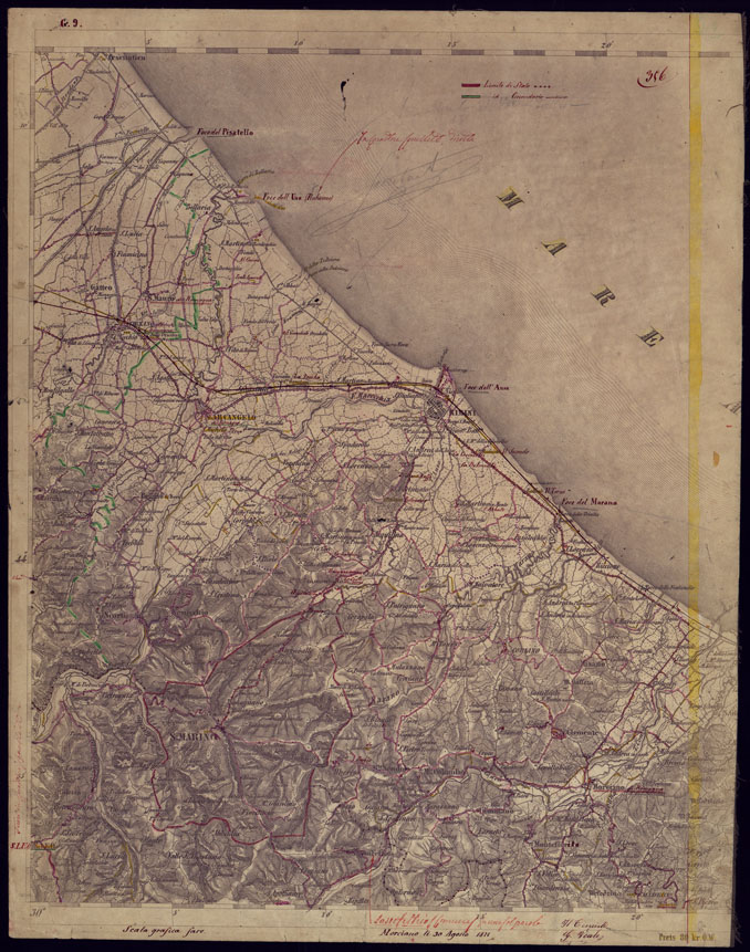 (N:1121) CARTA TOPOGRAFICA DELLA LOMBARDIA, VENETO E ITALIA CENTRALE - FOGLIO G9 (OVEST) RIMINI. (CA000270) Carte e stampe antiche: riproduzione a colori su carta (formato A2)