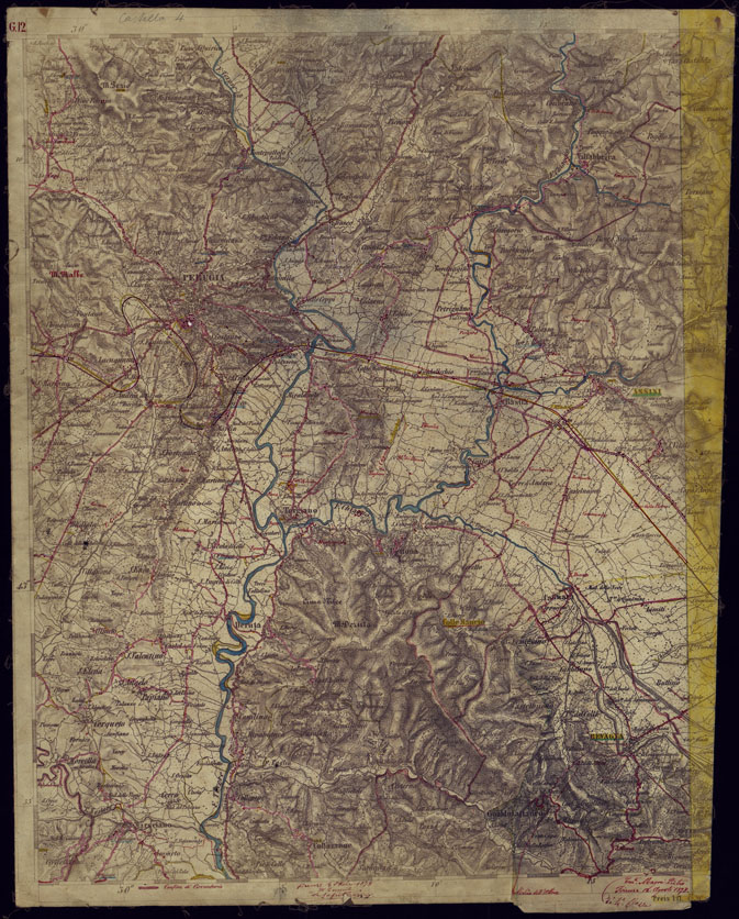 (N:1094) CARTA TOPOGRAFICA DELLA LOMBARDIA, VENETO E ITALIA CENTRALE - FOGLIO G12 (OVEST) PERUGIA. (CA000276) Carte e stampe antiche: riproduzione a colori su carta (formato A2)