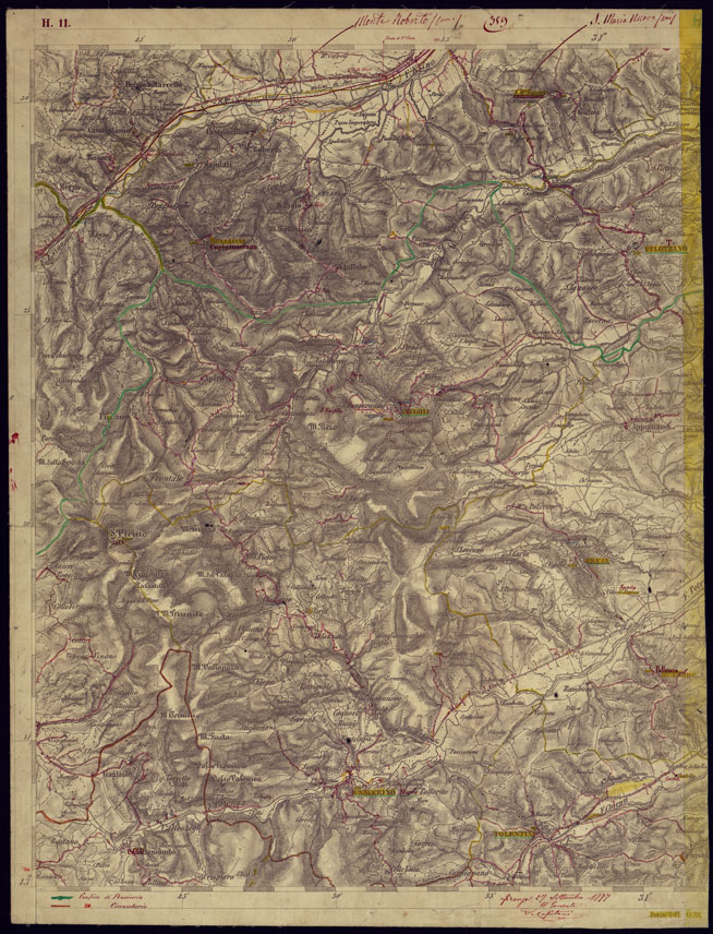 (N:1033) CARTA TOPOGRAFICA DELLA LOMBARDIA, VENETO E ITALIA CENTRALE - FOGLIO H11 (OVEST) S. SEVERINO MARCHE. (CA000294) Carte e stampe antiche: riproduzione a colori su carta (formato A2)