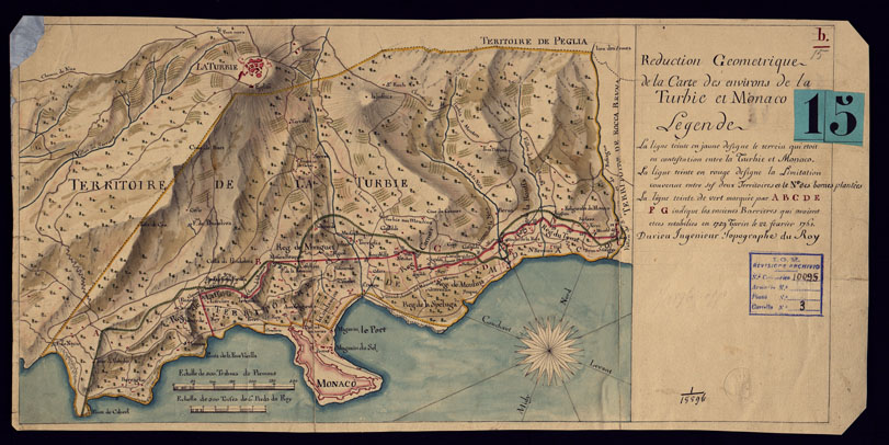 (N:13104) REDUCTION GEOMETRIQUE DE LA CARTE DES ENVIRONS DE LA TURBIE ET MONACO. (CA000345) Carte e stampe antiche: riproduzione a colori su carta (formato A2)