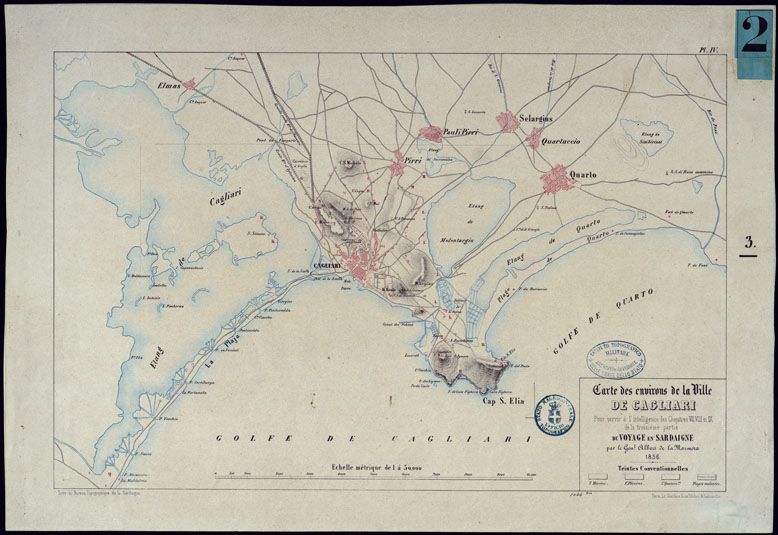 (N:5265) CARTE DES ENVIRONS DE LA VILLE DE CAGLIARI POUR SERVIR A' L'INTELLIGENCE DES CHEPITRES VII VIII ET IX DE LA TROISIEME PARTIE DU VOYAGER EN SARDEIGNE PAR LE GEN.E ALBERT DE LA MARMORA. (CA000544) Carte e stampe antiche: riproduzione a colori su carta (formato A2)