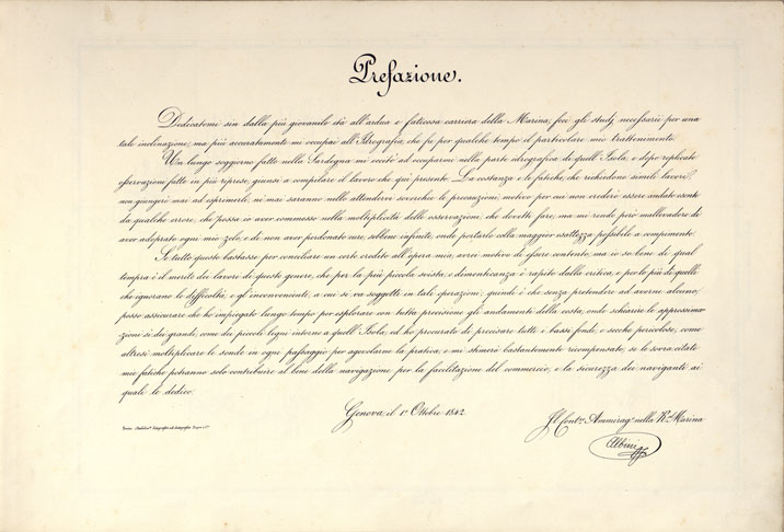 (N:23026) PORTOLANO DELLA SARDEGNA - CARTA IDROGRAFICA DELLA SARDEGNA LEVATA DAL CAVALIERE GIUSEPPE ALBINI CAPITANO DI VASCELLO NELLA MARINA DI S.M. SARDA - PREFAZIONE. (CA000550) Carte e stampe antiche: riproduzione a colori su carta (formato A2)