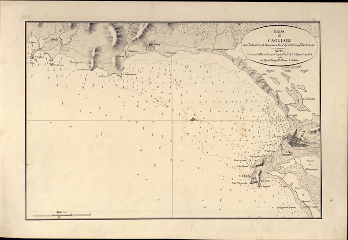 (N:14199) PORTOLANO DELLA SARDEGNA - CARTA IDROGRAFICA DELLA SARDEGNA LEVATA DAL CAVALIERE GIUSEPPE ALBINI CAPITANO DI VASCELLO NELLA MARINA DI S.M. SARDA - RADA DI CAGLIARI TAVOLA II. (CA000552) Carte e stampe antiche: riproduzione a colori su carta (formato A2)