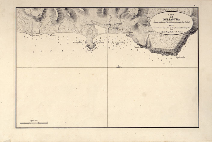 (N:14196) PORTOLANO DELLA SARDEGNA - CARTA IDROGRAFICA DELLA SARDEGNA LEVATA DAL CAVALIERE GIUSEPPE ALBINI CAPITANO DI VASCELLO NELLA MARINA DI S.M. SARDA - RADA DELL'OGLIASTRA TAVOLA V. (CA000555) Carte e stampe antiche: riproduzione a colori su carta (formato A2)