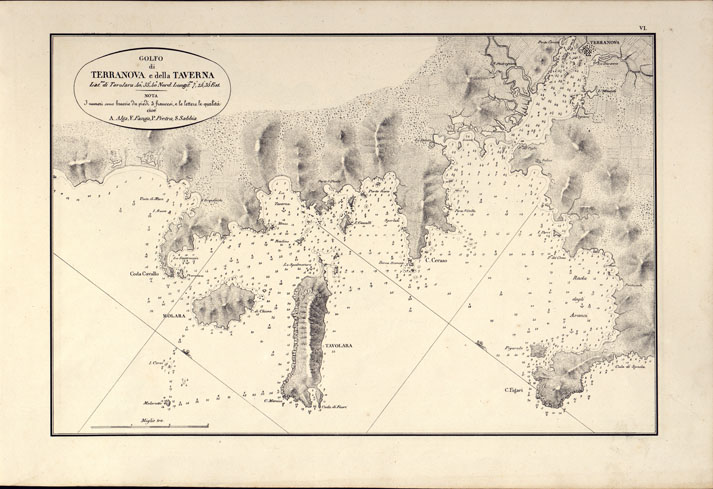 (N:14195) PORTOLANO DELLA SARDEGNA - CARTA IDROGRAFICA DELLA SARDEGNA LEVATA DAL CAVALIERE GIUSEPPE ALBINI CAPITANO DI VASCELLO NELLA MARINA DI S.M. SARDA - GOLFO DI TERRANOVA E DELLATAVERNA TAVOLA VI. (CA000556) Carte e stampe antiche: riproduzione a colori su carta (formato A2)