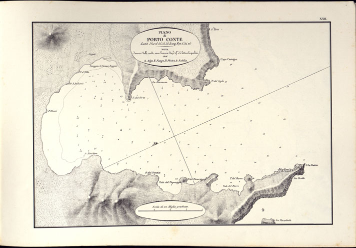 (N:14179) PORTOLANO DELLA SARDEGNA - CARTA IDROGRAFICA DELLA SARDEGNA LEVATA DAL CAVALIERE GIUSEPPE ALBINI CAPITANO DI VASCELLO NELLA MARINA DI S.M. SARDA - PIANO di PORTO CONTE TAVOLA XXII. (CA000572) Carte e stampe antiche: riproduzione a colori su carta (formato A2)
