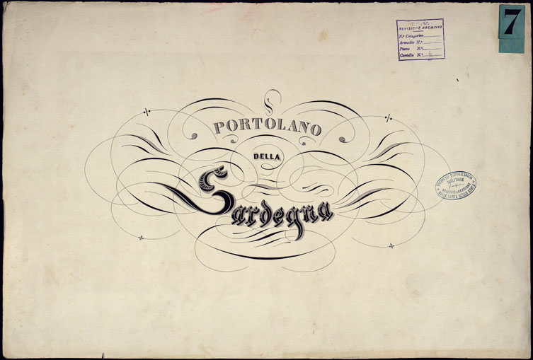 (N:23027) PORTOLANO DELLA SARDEGNA - CARTA IDROGRAFICA DELLA SARDEGNA LEVATA DAL CAVALIERE GIUSEPPE ALBINI CAPITANO DI VASCELLO NELLA MARINA DI S.M. SARDA - TITOLO. (CA000580, CA000610, CA000640) Carte e stampe antiche: riproduzione a colori su carta (formato A2)