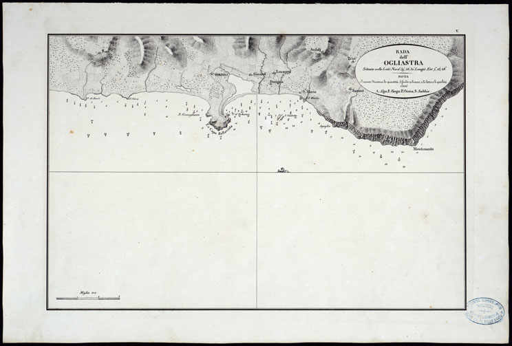 (N:23033) PORTOLANO DELLA SARDEGNA - CARTA IDROGRAFICA DELLA SARDEGNA LEVATA DAL CAVALIERE GIUSEPPE ALBINI CAPITANO DI VASCELLO NELLA MARINA DI S.M. SARDA - RADA DELL' OGLIASTRA TAVOLA V. (CA000586, CA000616, CA000646) Carte e stampe antiche: riproduzione a colori su carta (formato A2)