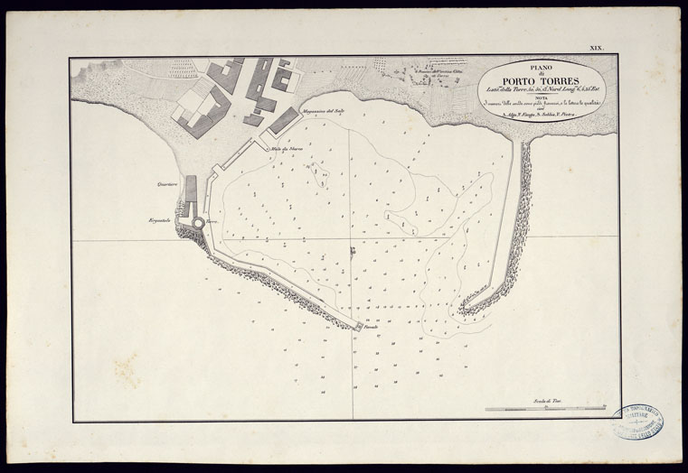 (N:23047) PORTOLANO DELLA SARDEGNA - CARTA IDROGRAFICA DELLA SARDEGNA LEVATA DAL CAVALIERE GIUSEPPE ALBINI CAPITANO DI VASCELLO NELLA MARINA DI S.M. SARDA - PIANO DI PORTO TORRES TAVOLA XIX. (CA000600, CA000630, CA000660) Carte e stampe antiche: riproduzione a colori su carta (formato A2)