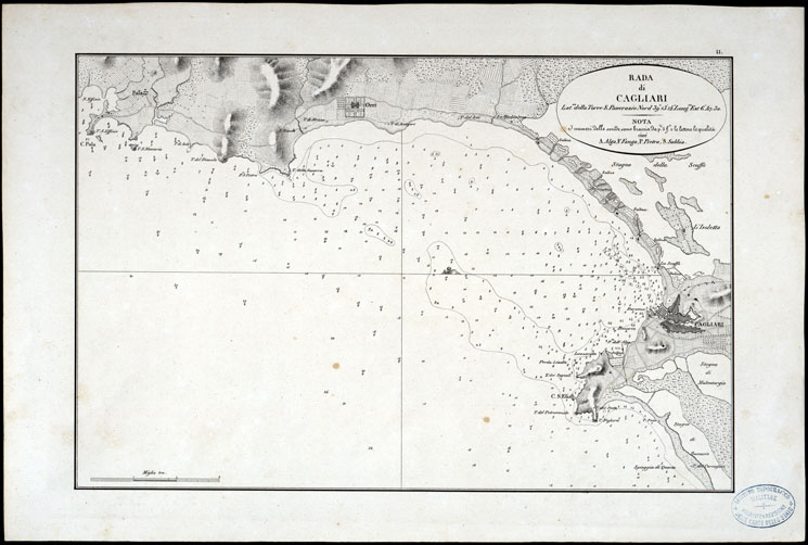 (N:23030) PORTOLANO DELLA SARDEGNA - CARTA IDROGRAFICA DELLA SARDEGNA LEVATA DAL CAVALIERE GIUSEPPE ALBINI CAPITANO DI VASCELLO NELLA MARINA DI S.M. SARDA - RADA DI CAGLIARI TAVOLA II. (CA000583, CA000613, CA000643) Carte e stampe antiche: riproduzione a colori su carta (formato A2)