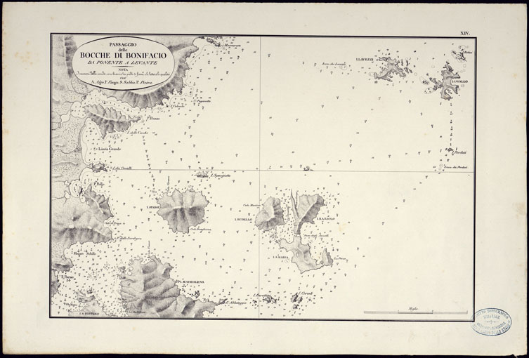(N:23042) PORTOLANO DELLA SARDEGNA - CARTA IDROGRAFICA DELLA SARDEGNA LEVATA DAL CAVALIERE GIUSEPPE ALBINI CAPITANO DI VASCELLO NELLA MARINA DI S.M. SARDA - PASSAGGIO DELLE BOCCHE DI BONIFACIO TAVOLA XIV. (CA000595, CA000625, CA000655) Carte e stampe antiche: riproduzione a colori su carta (formato A2)
