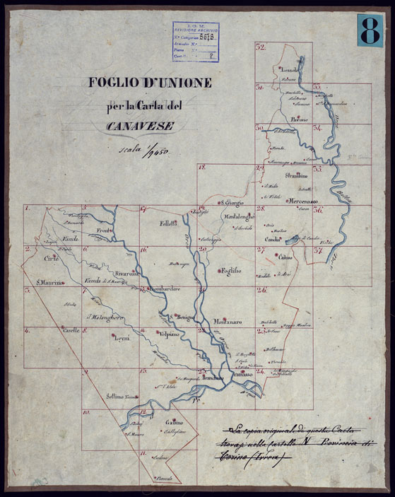(N:23129) CARTA DEL CANAVESE - QUADRO D'UNIONE. (CA000789) Carte e stampe antiche: riproduzione a colori su carta (formato A2)