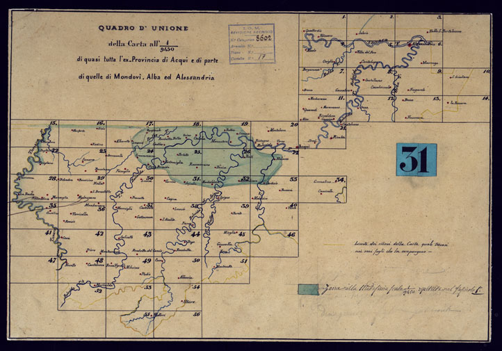 (N:13924) CARTA DI QUASI TUTTA L'EX PROVINCIA DI ACQUI E DI PARTE DI QUELLE DI MONDOVI', ALBA ED ALESSANDRIA - QUADRO D'UNIONE. (CA001328) Carte e stampe antiche: riproduzione a colori su carta (formato A2)