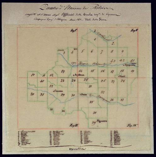 (N:23360) AVIGLIANA E DINTORNI - QUADRO D'UNIONE. (CA001386) Carte e stampe antiche: riproduzione a colori su carta (formato A2)