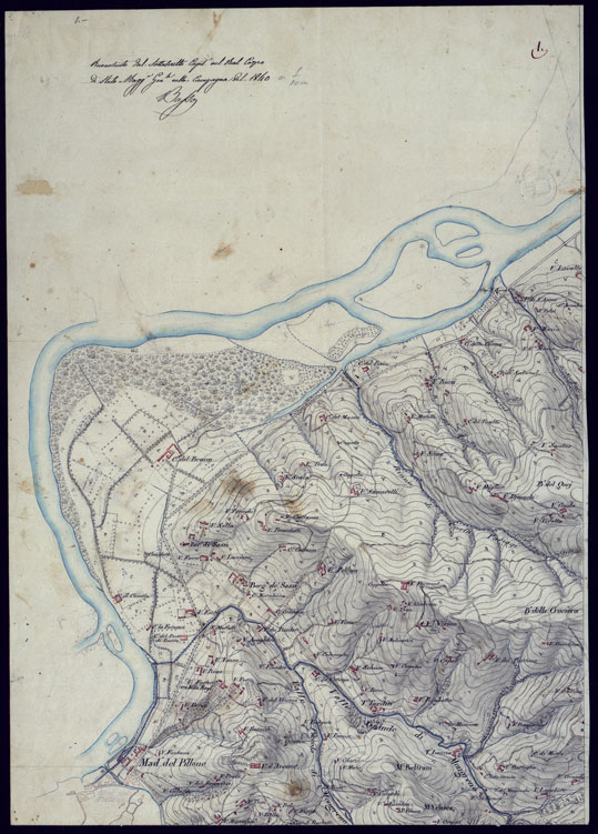 (N:1567) CARTA TOPOGRAFICA A CURVE DIMOSTRATIVE DI UNA PARTE DELLA REGIONE NORD-EST DEI DINTORNI DI TORINO - FOGLIO 1. (CA001577) Carte e stampe antiche: riproduzione a colori su carta (formato A2)